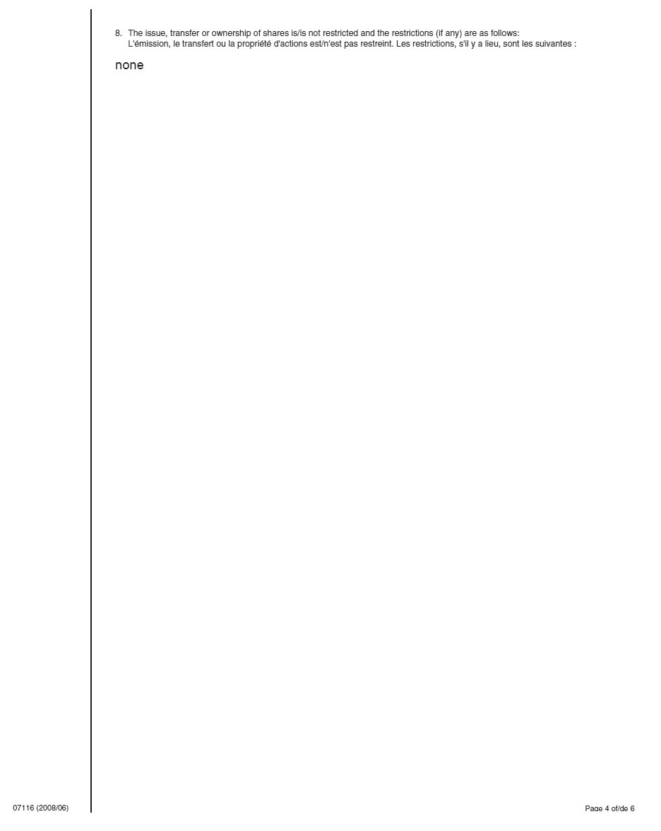 Ontario Articles of Incorporation page 4