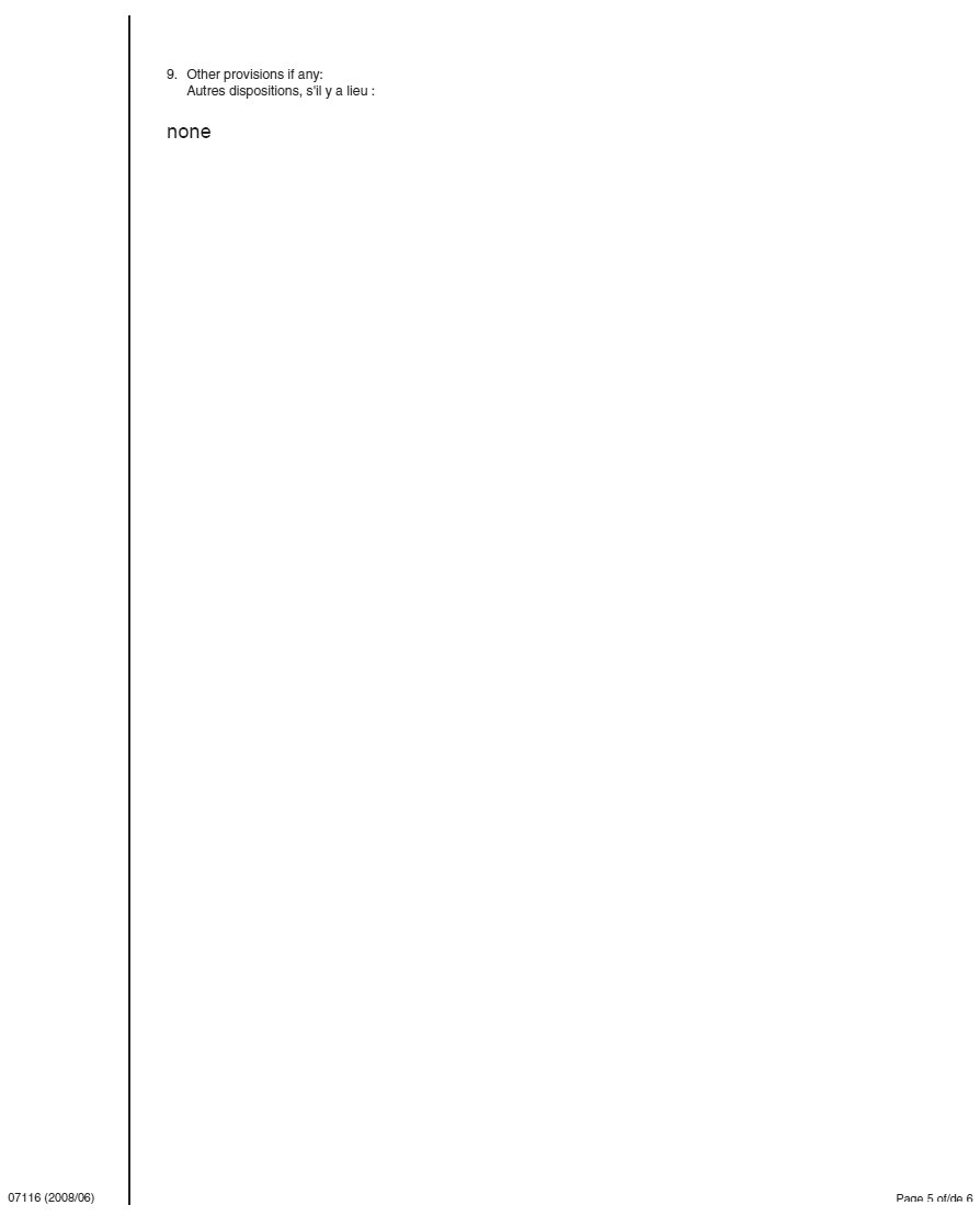 Ontario Articles of Incorporation page 5